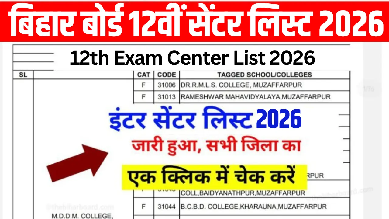 Bihar Board 12th Exam Center List 2026