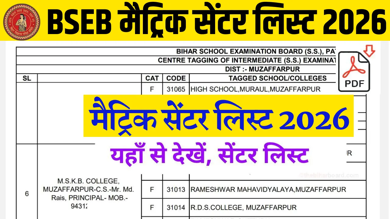 Bihar Board Class 10th Exam Center List 2026